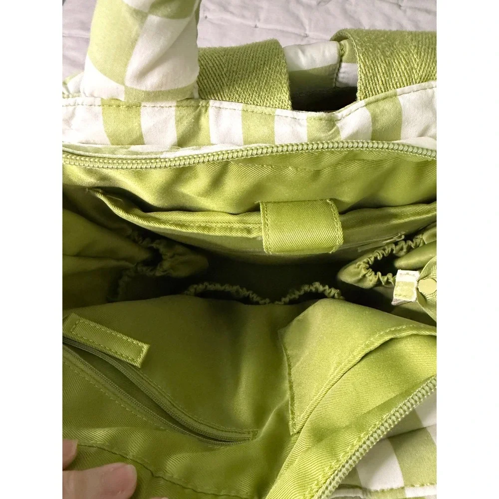 BEIS Elsa Hosk Quilted Diaper Backpack Green White Checkered with Changing Mat